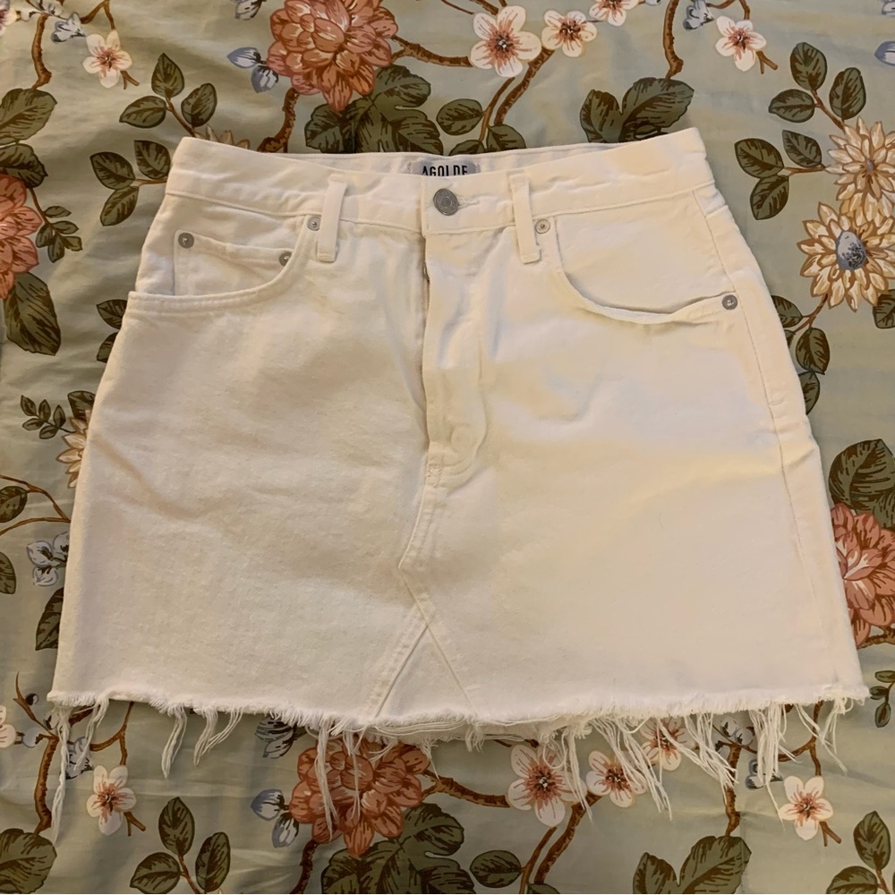 Agolde White Frayed Hem Mini Skirt